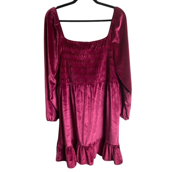 Lauren Conrad Size Xxl Smocked Velvet Mini Dress Square Neck Ruffle Hem Festive - Picture 2 of 8